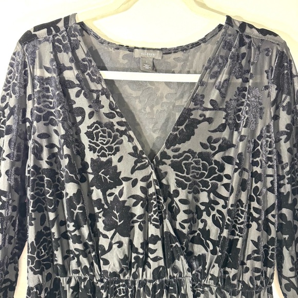Halogen Babydoll Top Black Velvet Burnout Whimsigoth Floral - Picture 2 of 9